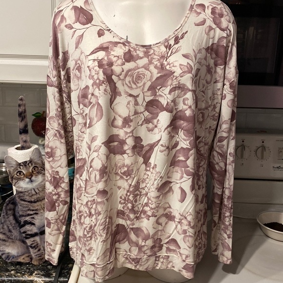 U womens Zuda floral long sleeve purple plus size top 1X - Picture 1 of 4